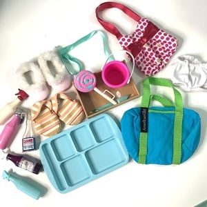 American Girl Doll Our Generation Accessory Lot Bags Cafe Snack Tray Bags Shoes